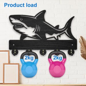 MAYJOYDIY Wooden Shark Wall Mount Coat Rack Sea Fish Key Hanger for Wall 11.8×7.9inch Sea Ocean Creatures Key Holder Rack 5 Alloy Hooks Sea Life Wall Art Decor for Gift Living Room Office Entryway