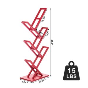 Ymesiyou 5 Tier Tree Bookshelf, Wisdom Tree Bookshelf, Modern Corner Book Shelfe, Small Bookshelf for Small Spaces, Utility Organizer for CDs/Books/Home Office/Living/Bedroom Room-Red