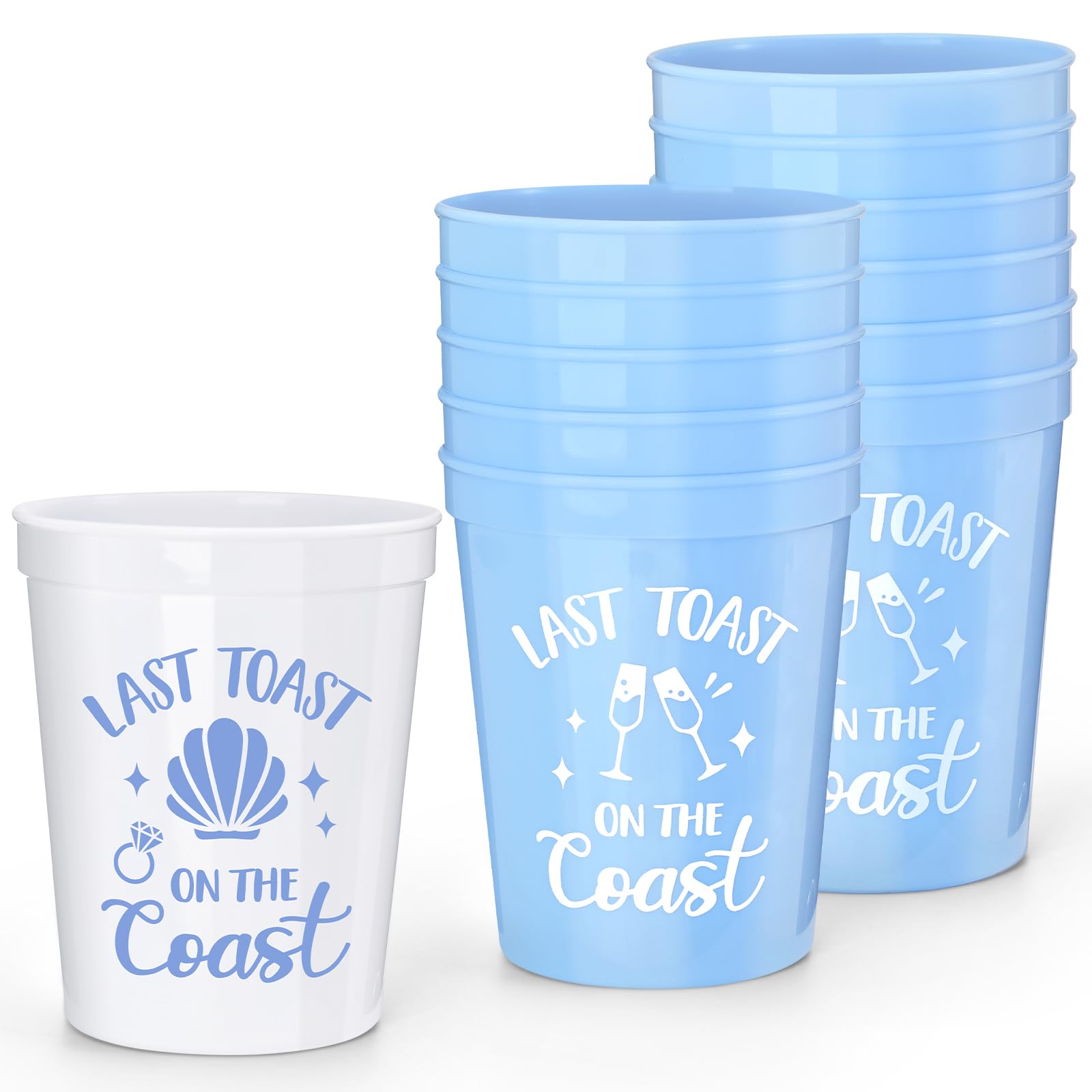 Tuitessine Last Toast On The Coasts Bachelorette Party Plastic Cups 12PCS Costal Stadium Cups Bridal Showers Party Favors Decorations Reusable Party Cups Supplies 16OZ