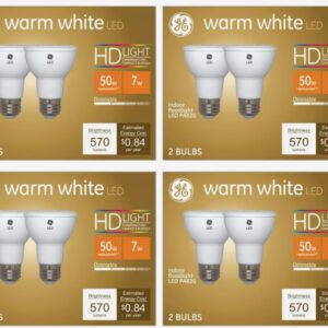 GE (8 Bulbs) Lighting Warm White LED PAR20 Indoor floodlight, 50 watt Replacement Using only 7 watts, 570 lumens, Exceptional Color Contrast and Boldness, Dimmable LED Light Bulb