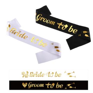 bachelorette party decorations, bachelorette sash set bride to be belt and groom to be sash bachelor party accessories gifts for engagement wedding bridal shower, white and black