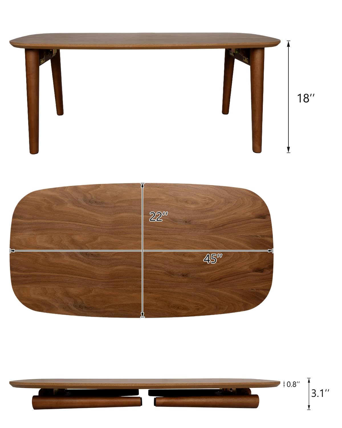 Wood Folding Coffee Table Space Saving Side Table