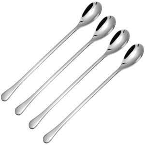 coffee spoon,4 pcs long coffee spoons for coffee bar,8-inch long handle iced tea spoon,bar spoon cocktail mixing stirrers for drink silver (4, silvery)