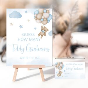 noxozoqm We Can Bearly Wait Baby Shower Games Guess How Many Bear Game Sign and String Card for 50 Guests for Boys Baby Shower (Blue)