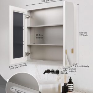 Avidanza 23.5" x 27.5" Medicine Cabinets for Bathroom with Mirror Surface Wall-Mounted Stainless Steel Framed Beveled Mirror, Double Door Metal Bathroom Vanity Mirror with Storage Cabinet 3 Tiers