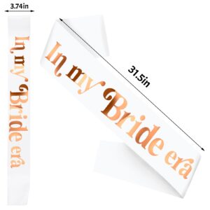 In My Bride Era Sash with Rose Gold Foil, White Bride to Be Bachelorette Sash for Hen Party Bridal Shower Engagement Wedding Party Decorations Supplies Accessories Favors Gift (White+Rose Gold)