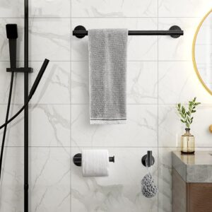 Bathroom Hardware Set, 16" Matte Silver Bathroom Accessory Set, 5 Pieces Hand Towel Bar Set Wall Mounted, Including 16" Hand Towel Bars, Toilet Paper Holders, Robe Towel Hooks Black