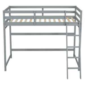 Bellemave Twin Size Loft Bed with Ladder, Wooden Loft Bed for Kids Teens, Loft Bed for Girls, Boys, Gray