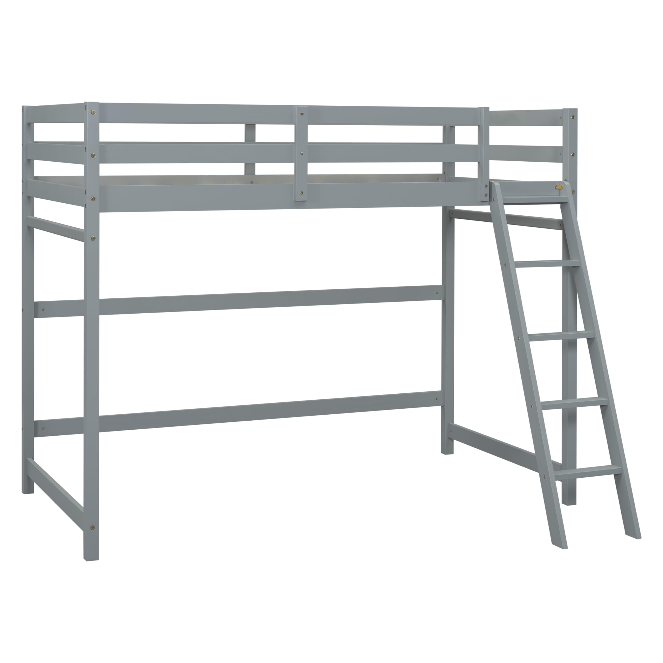 Bellemave Twin Size Loft Bed with Ladder, Wooden Loft Bed for Kids Teens, Loft Bed for Girls, Boys, Gray