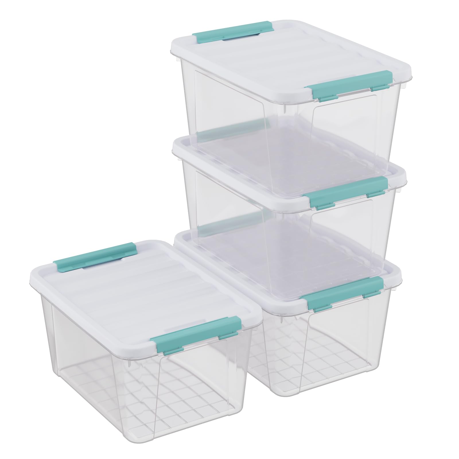 CadineUS 4-pack 20 Liter Plastic Latching Boxes, Clear Storage Totes with Lids