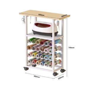 RJOKMT Rolling Craft Storage Cart with Crafting Table Organization Workstation - Compact Removable Design, Craft Storage and Organization Solution with 24 Vinyl Roll Holders (White, 29.3" H)