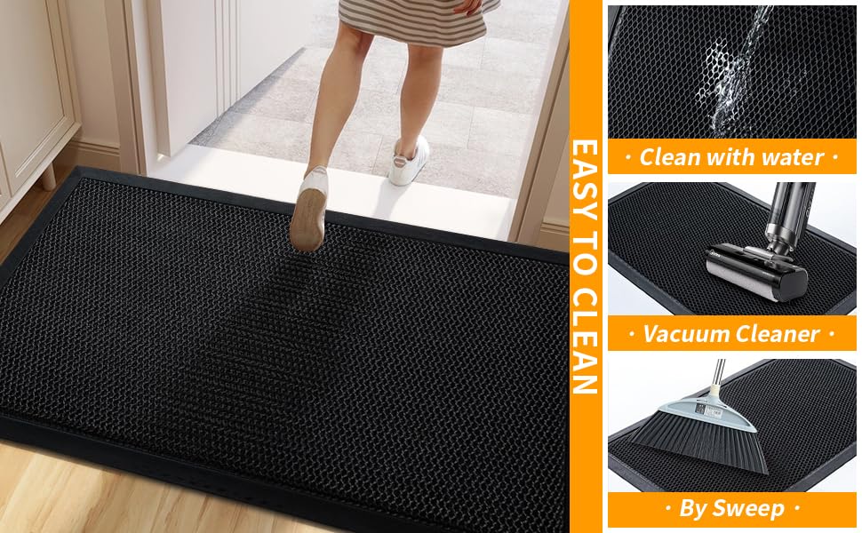 KaBesten Doormat, Anti-Slip Waterproof Door Mat for High Traffic Areas, Black, Snowproof Welcome Mat for Front Door, Outdoor Indoor Entrance, 29.5.17.7