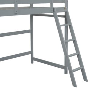 Bellemave Twin Size Loft Bed with Ladder, Wooden Loft Bed for Kids Teens, Loft Bed for Girls, Boys, Gray