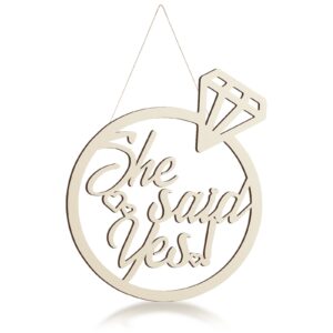 youyole she said yes wooden sign 13.78'' x 11.22'' diamond ring wood cutout sign wedding engagement party decorations photo booth props with hanging rope bridal shower rustic engaged hanging sign