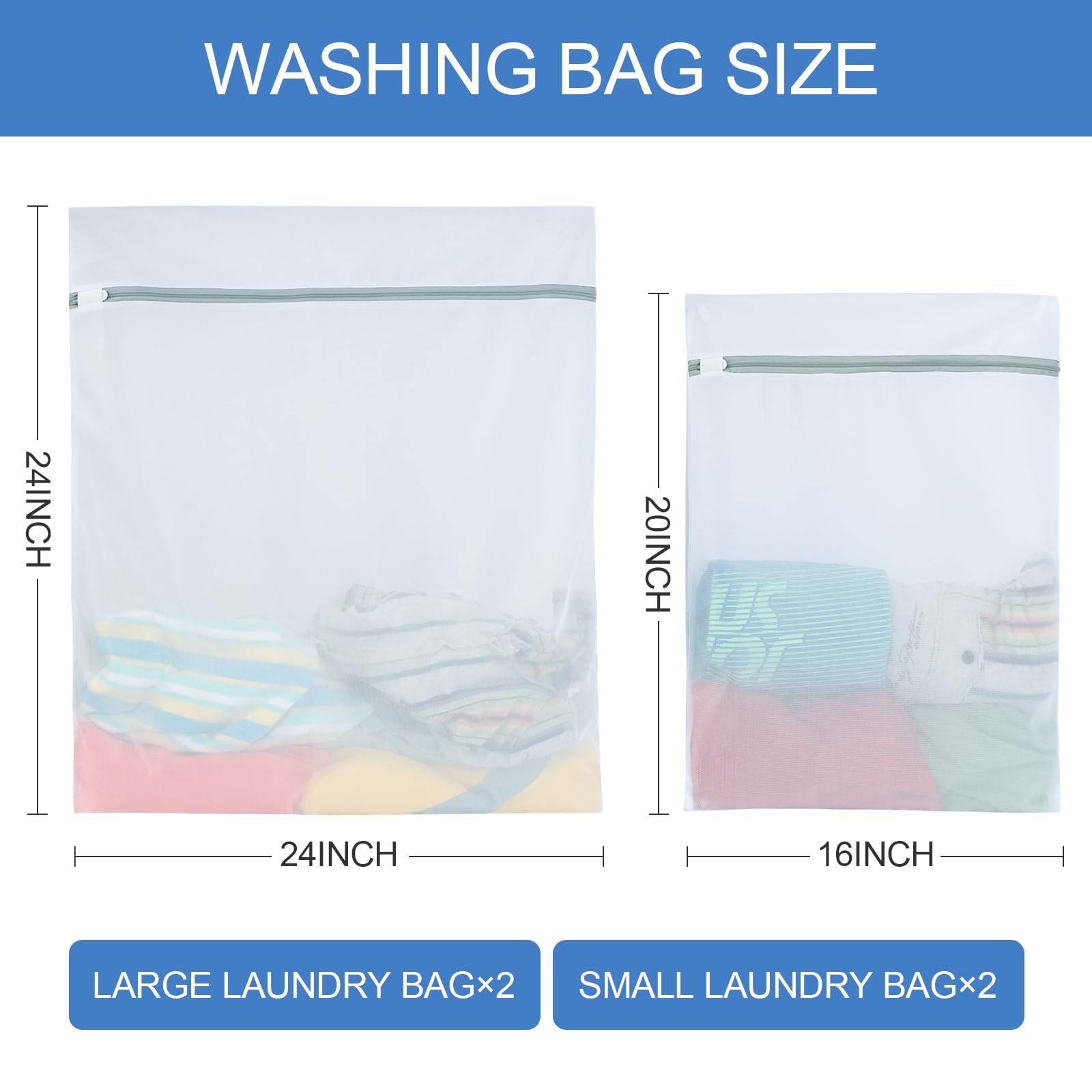 4Pcs Mesh Laundry Bags,Laundry Bags Mesh Wash Bags,Laundry Bags For Washing Machines,Large size(Two 16 * 20 inch+Two 24 * 24 inch) For clothes, pants, skirts, outerwear, anti knot