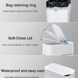 CTIME 2nd Gen Automatic Trash Can Bathroom Motion Sensor Garbage Can with Soft-Close Lid,3 Gallon Automatic Bag Expanding Trash Bins,White Slim Small Garbage Cans for Narrow Place(Includes 1 Bag Roll)