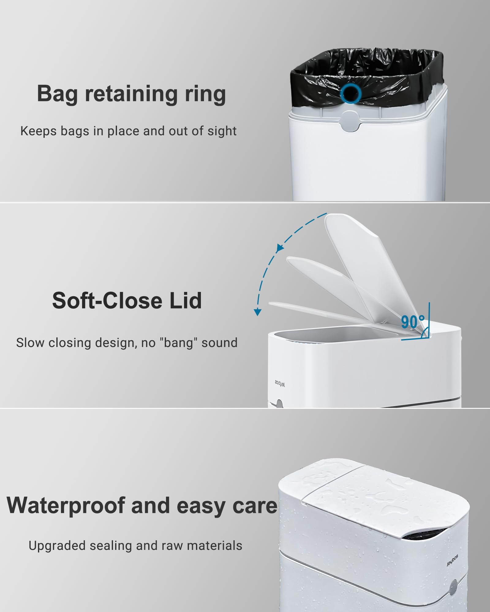 CTIME 2nd Gen Automatic Trash Can Bathroom Motion Sensor Garbage Can with Soft-Close Lid,3 Gallon Automatic Bag Expanding Trash Bins,White Slim Small Garbage Cans for Narrow Place(Includes 1 Bag Roll)