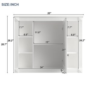 Merax Medicine Cabinet with Mirror, Wall Mount Bathroom Cabinet 35" x 28" Over Toilet Storage Cabinet Organizer with Door and Open Shelves, Mirrored Bathroom Wall Cabinet