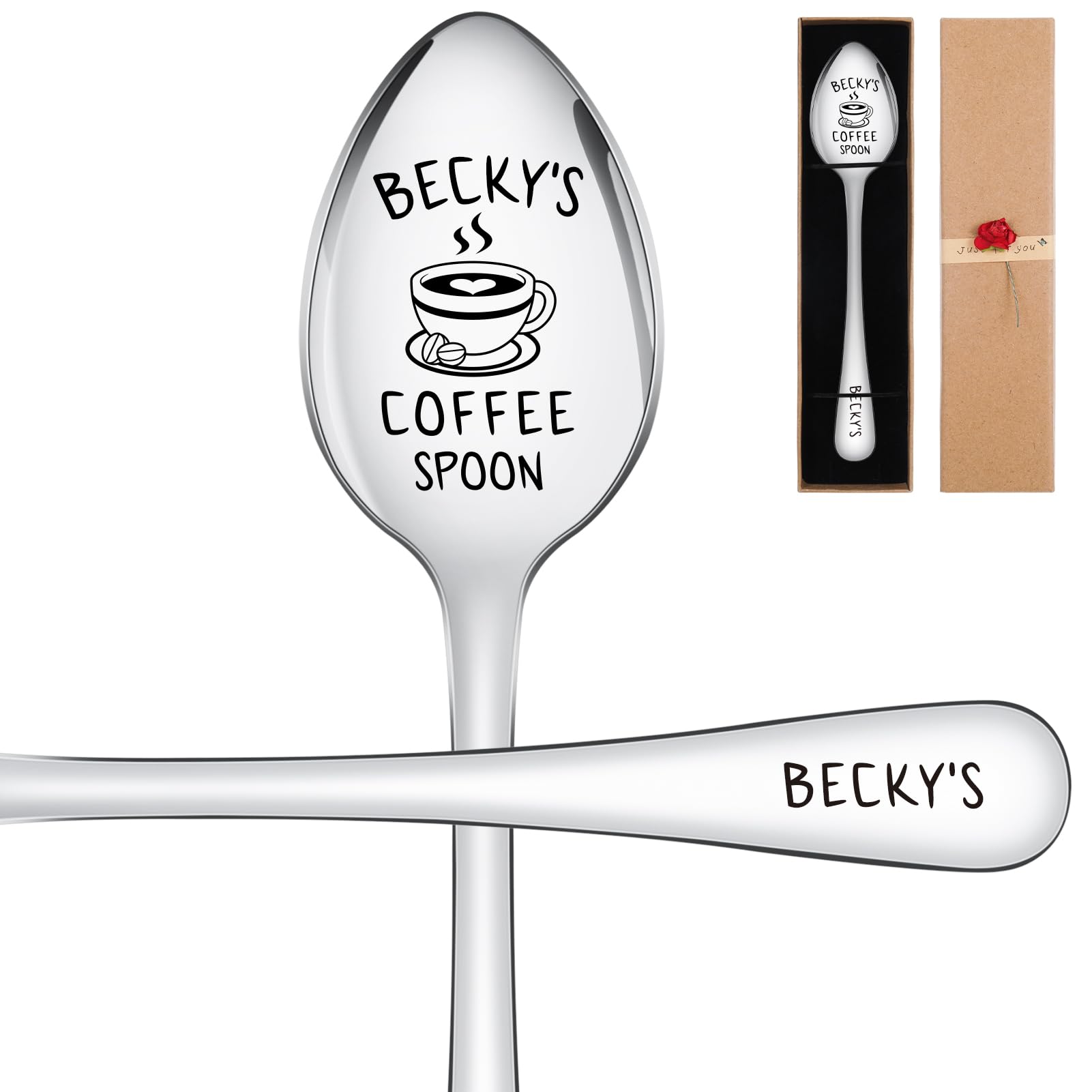 Angirlish Personalized Coffee Spoons, Engraved Name Stainless Steel Spoons, Coffee Tea Lover Gifts for Husband Wife Couple, Birthday Anniversary Christmas Gifts, Mirror Finished & Dishwasher Safe