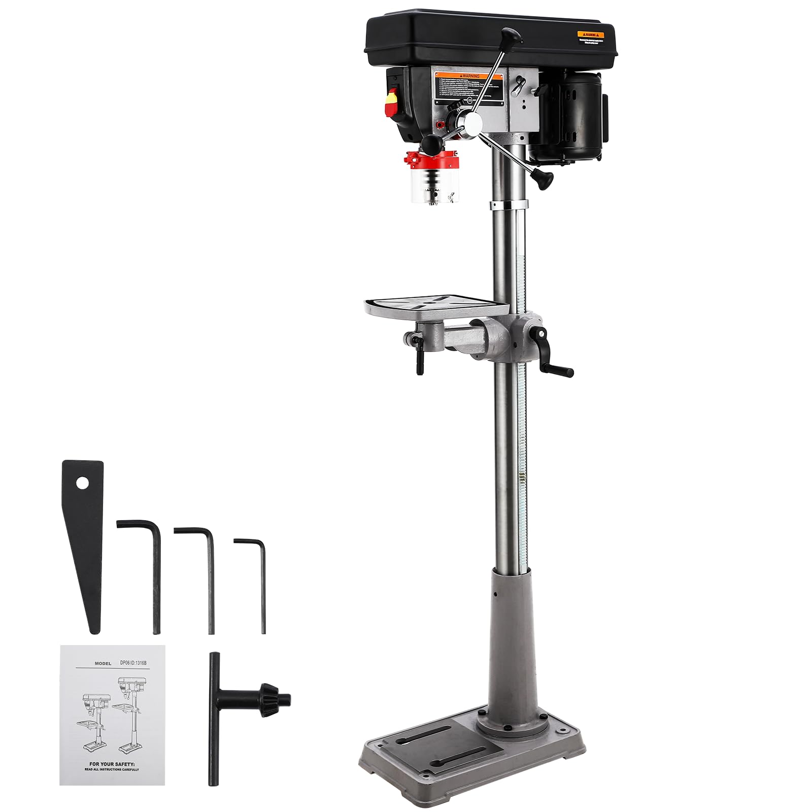 13 in Floor Drill Press, 7.5 Amp 120V, 288-3084 RPM Variable Speed Cast Iron Bench Drill Press, 0-45° Tilting Worktable, Tabletop Drilling Machine for Wood Metal