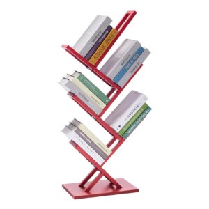 ymesiyou 5 tier tree bookshelf, wisdom tree bookshelf, modern corner book shelfe, small bookshelf for small spaces, utility organizer for cds/books/home office/living/bedroom room-red