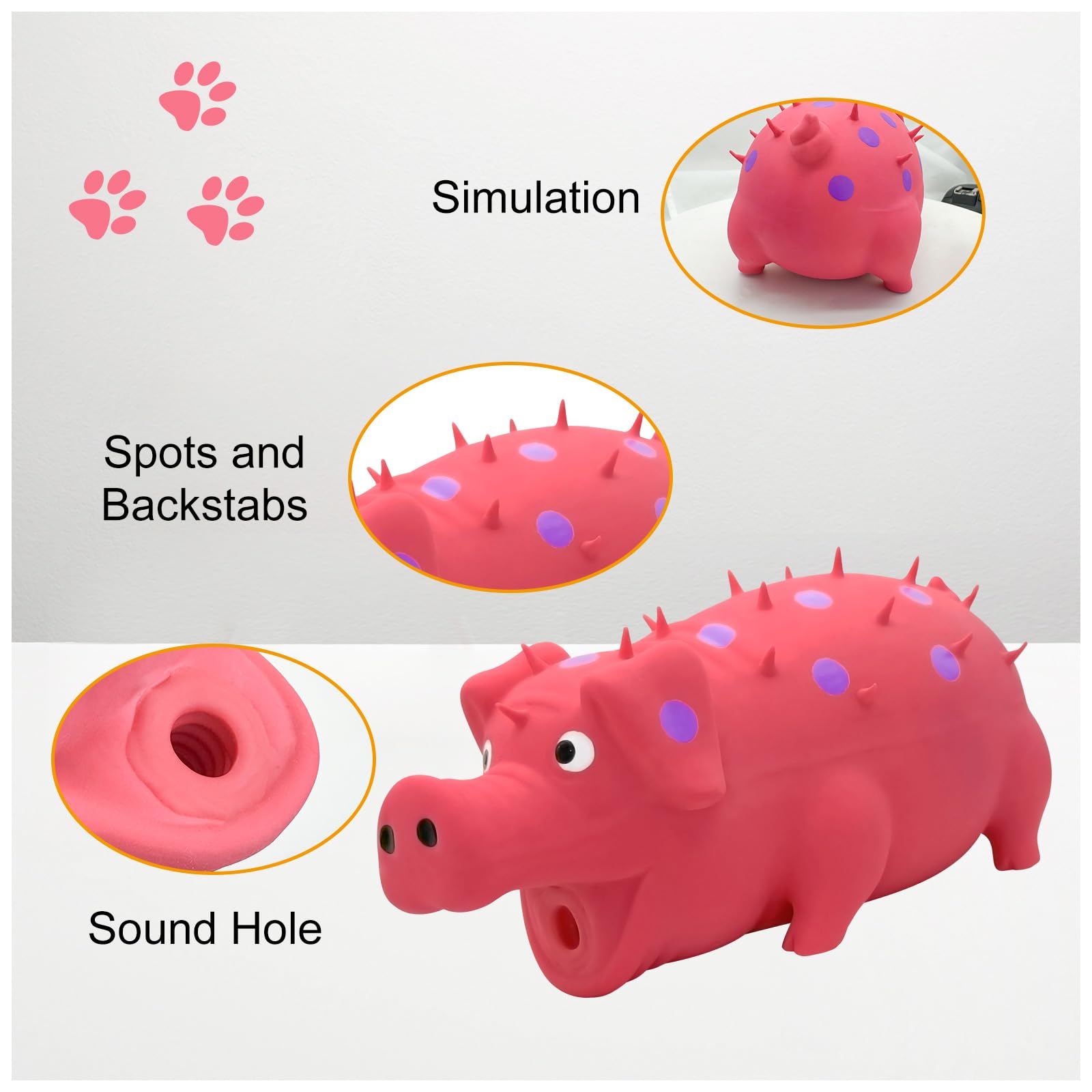 Andiker Dog Squeaky Toy, Dots Latex Dog Chew Toys with a Oinks Sound Squeaker Grunting Pig Dog Toy Durable Self Play 8" Dog Squeeze Toy for Dental Biting Chasing to Kill Boring Time (Pink)