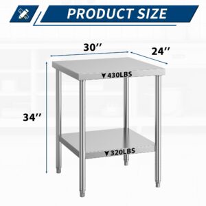 QFBXG NSF Commercial Stainless Steel Worktable - 24 x 30 Inches with Undershelf, Heavy Duty Prep Table for Restaurants, Homes, and Hotels - Ideal for Christmas Prep.