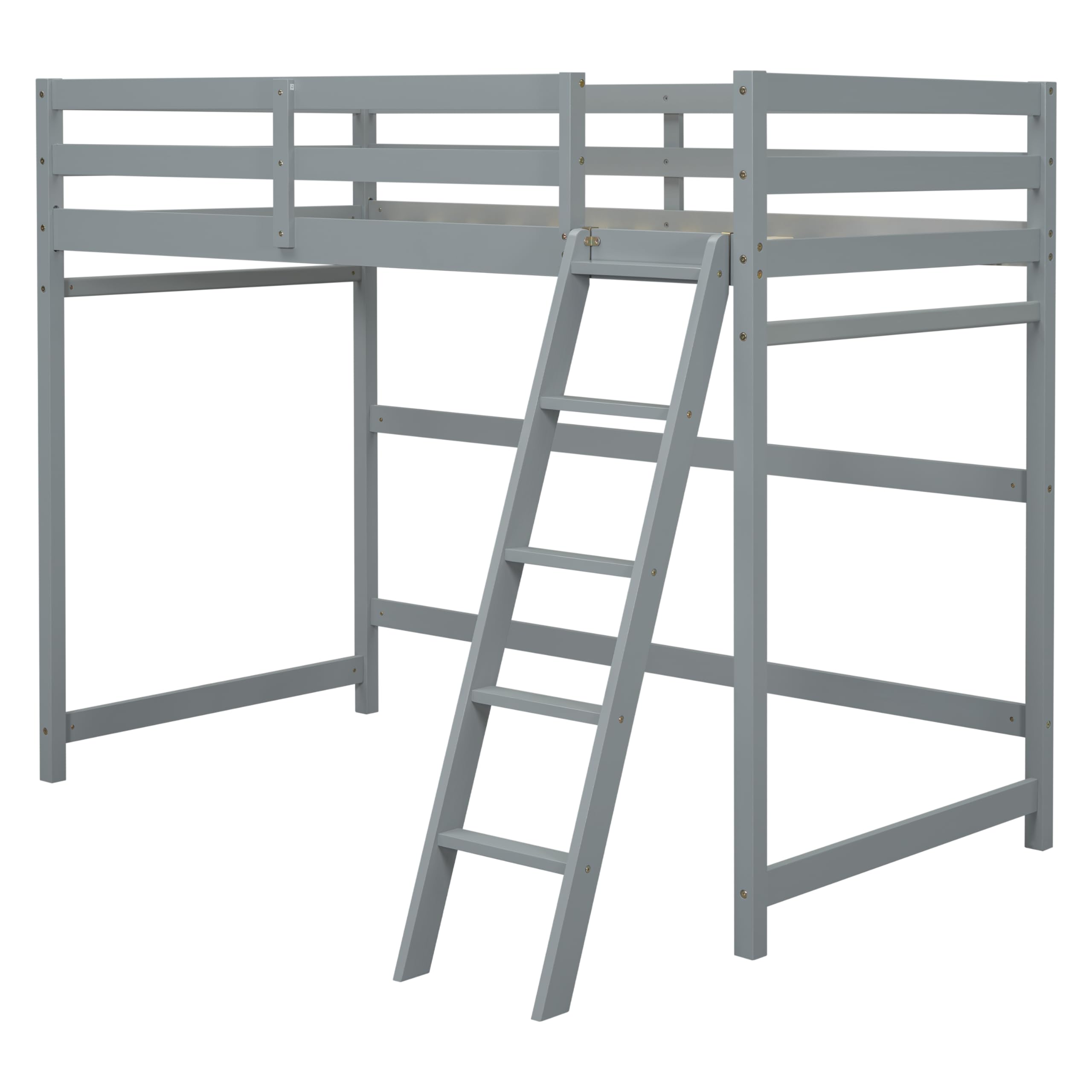 Bellemave Twin Size Loft Bed with Ladder, Wooden Loft Bed for Kids Teens, Loft Bed for Girls, Boys, Gray