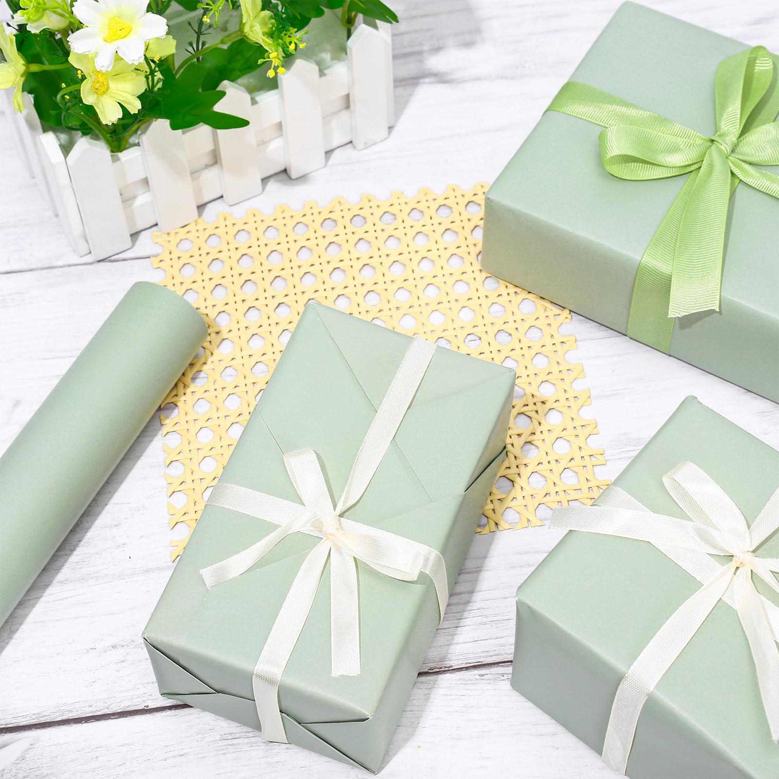 JarThenaAMCS Sage Green Wrapping Paper - Mini Roll - 17 In x 32.8 Ft Solid Green Gift Wrap Paper Decorative DIY Art Craft Paper for Wedding Birthday Baby Shower Party Supplies