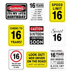 wernnsai 16th birthday party decorations - 9pcs wall signs funny tags for teens 16 years old party decor 16th party banner table centerpieces door wall windows signs picture props for boys girls