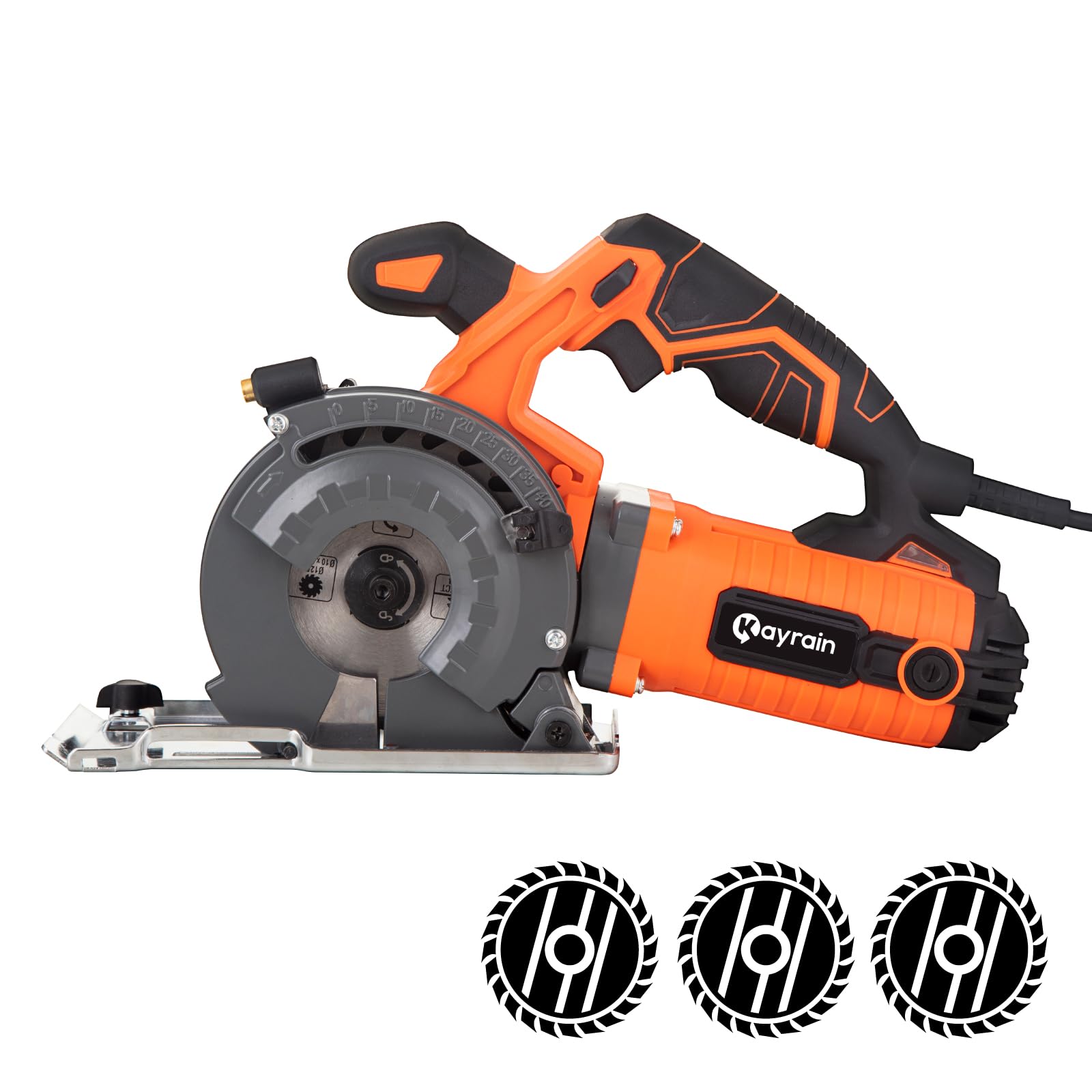 KAYRAIN Electric Circular Saw Mini Circular Saw with Blades (5”) Compact Hand Saw Max Cutting Depth 1-7/8'' (90°), Rubber Handle, 10 Feet Cord, Fit for Wood Soft Metal Plastic Cuts