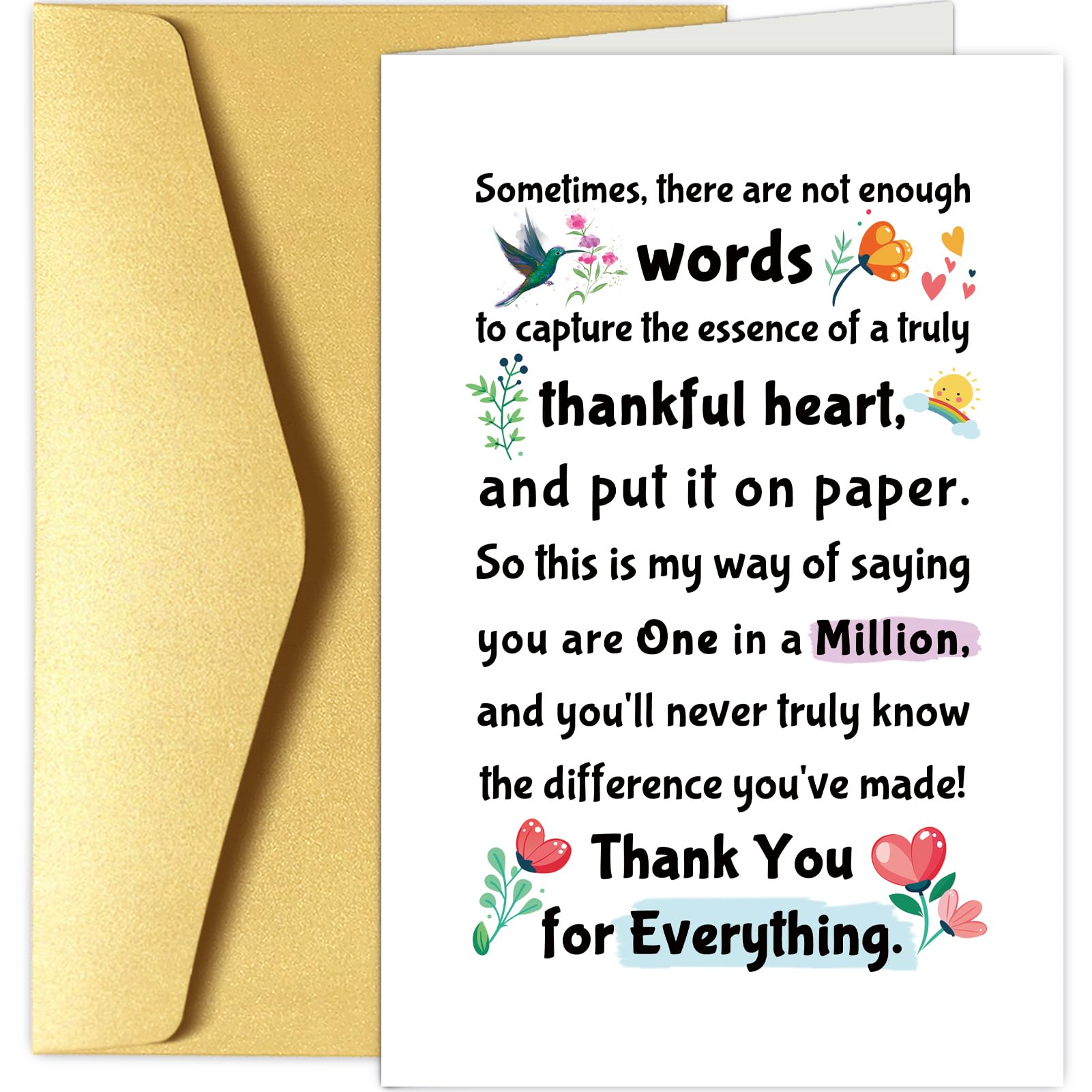 Chenive Lovely Thank You Card, Poem Thank You Card for Teacher Doctor Nurse, Appreciation Card for Friend Coworker Boss, Thank You for Everything