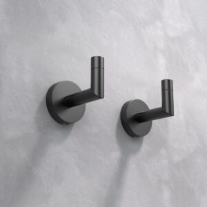 CalcMetal LAKETON Collection, 2 Packs Modern Zinc Robe Towel and Coat Hook, Wall Hook for Bath and Kitchen, Two Screws with Threaded Wall Anchor, Easy to Install, Matte Black