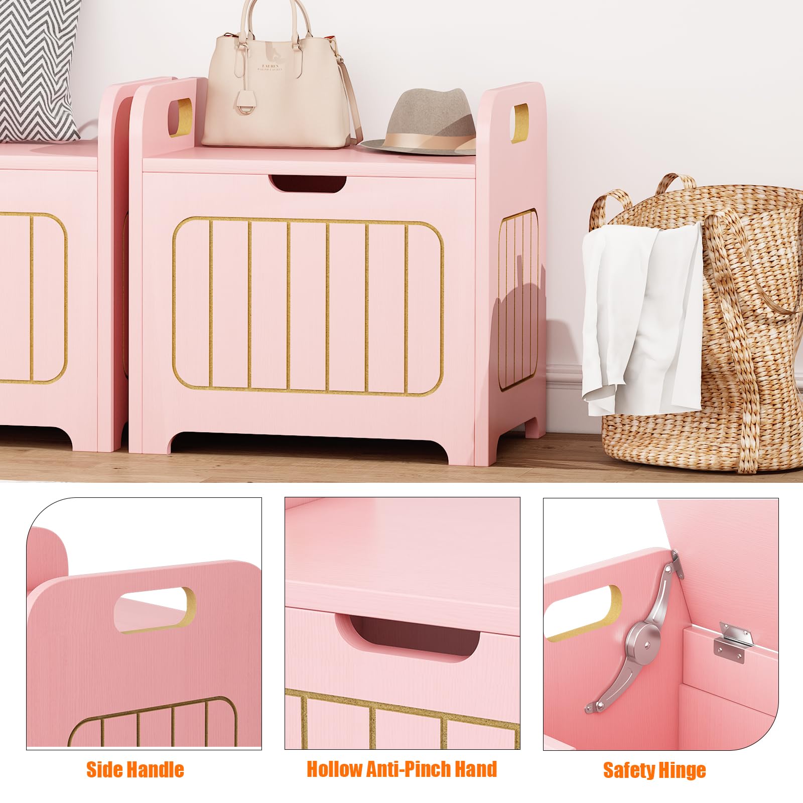 Aenuert Kids Storage Chests & Trunks Pink Toy Storage Chests, Small Cube Storage Box Organizer,Wooden Storage Bin With Handle For Store Toy Books Clothes,Small Square Nightstand For Entryway,Bedroom