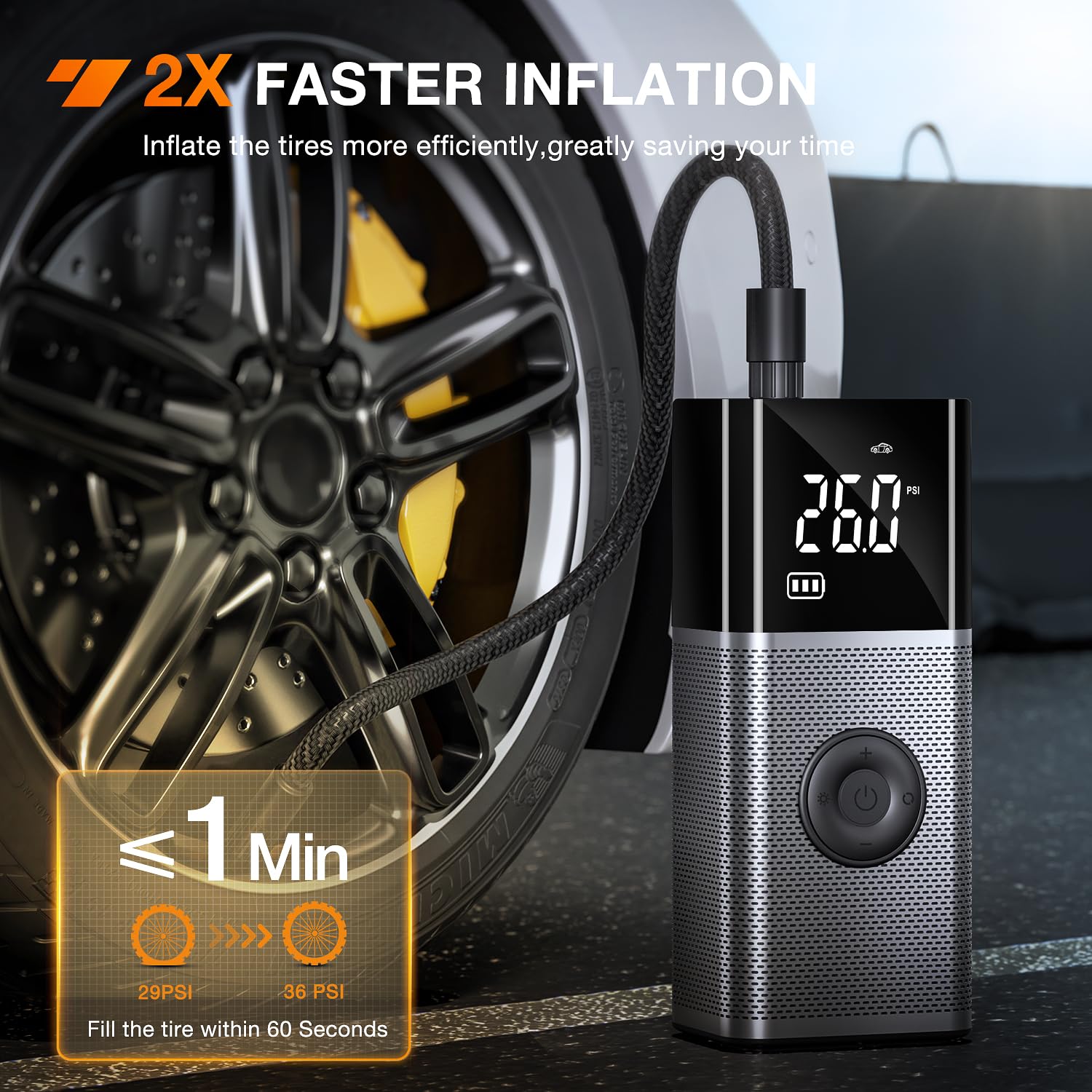 Nilight Tire Inflator Portable Air Compressor Rechargeable 12VDC 150PSI Cordless Battery Cigarette Powered 2X Faster Inflation Air Pump w/Digital Pressure Gauge for Car Motorcycle