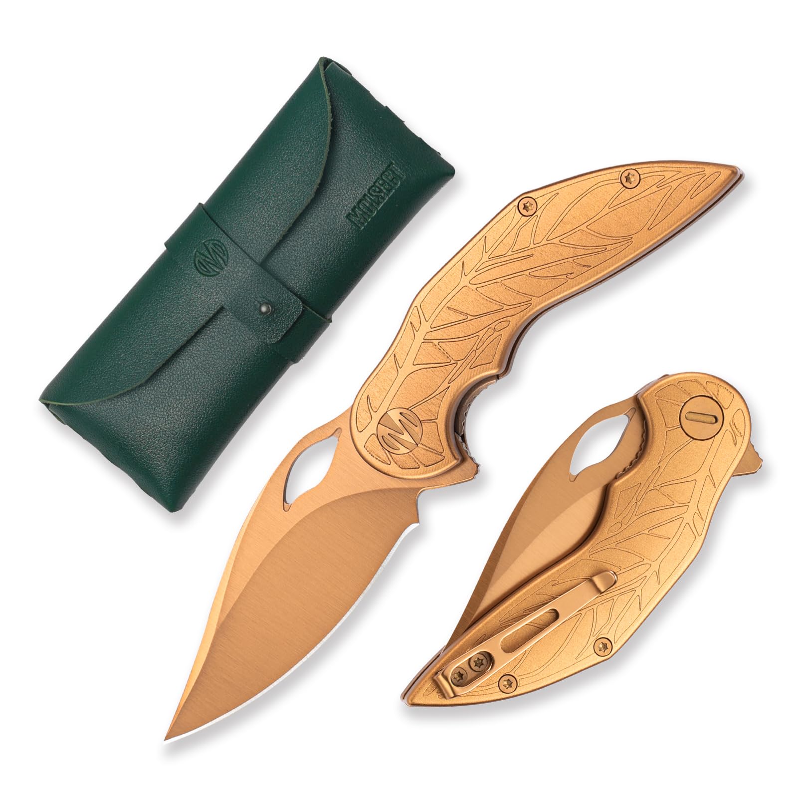 MOLSECT Latefall Pocket Folding Knife, Liner Lock EDC Knives with 2.7" K110 Blade, Ergonomic Handle, and Artistic Gold Finish