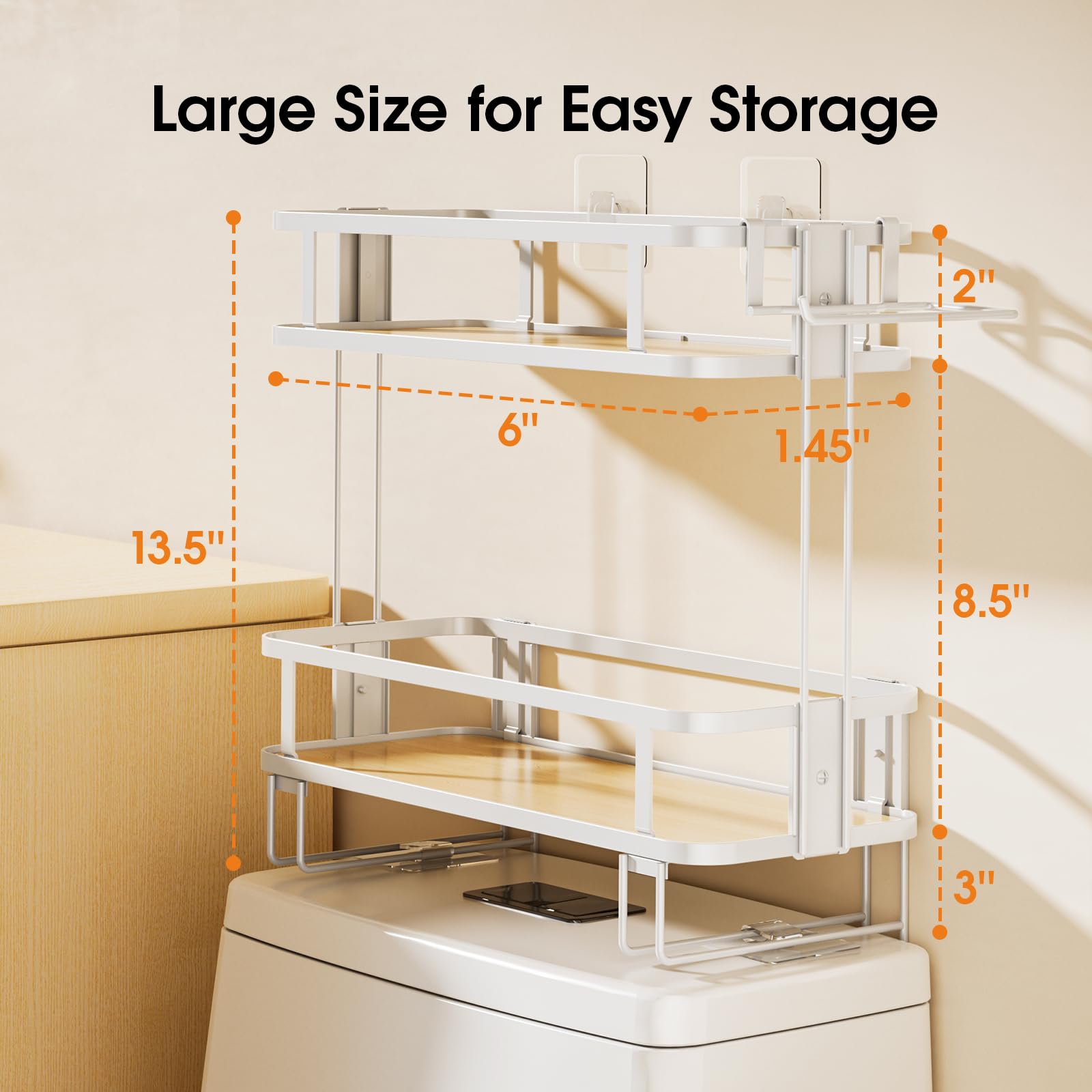 LAMU 2-Tier Over-The-Toilet-Storage-Shelf, Over Toilet Bathroom Organizer, Large Capacity, No Drilling Installation, Thick Material, Rust-Resistant, Perfect for Over the Toilet Shelf, White