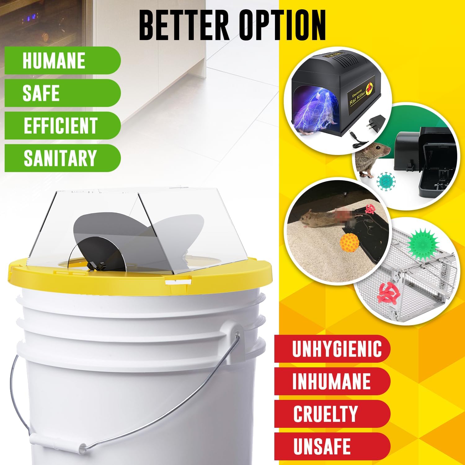 Mouse Trap Bucket,Upgraded Rat Trap Bucket,Bucket Lid Mice Trap,Auto Reset Rat Trap Compatible 5 Gallon Bucket-Transparent