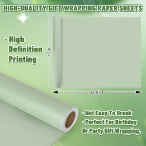 JarThenaAMCS Sage Green Wrapping Paper - Mini Roll - 17 In x 32.8 Ft Solid Green Gift Wrap Paper Decorative DIY Art Craft Paper for Wedding Birthday Baby Shower Party Supplies