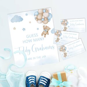 noxozoqm We Can Bearly Wait Baby Shower Games Guess How Many Bear Game Sign and String Card for 50 Guests for Boys Baby Shower (Blue)