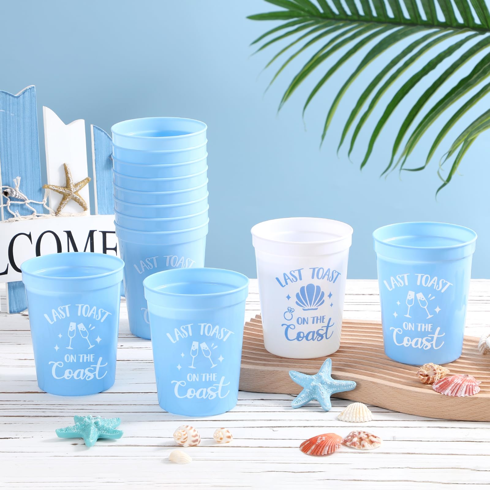 Tuitessine Last Toast On The Coasts Bachelorette Party Plastic Cups 12PCS Costal Stadium Cups Bridal Showers Party Favors Decorations Reusable Party Cups Supplies 16OZ