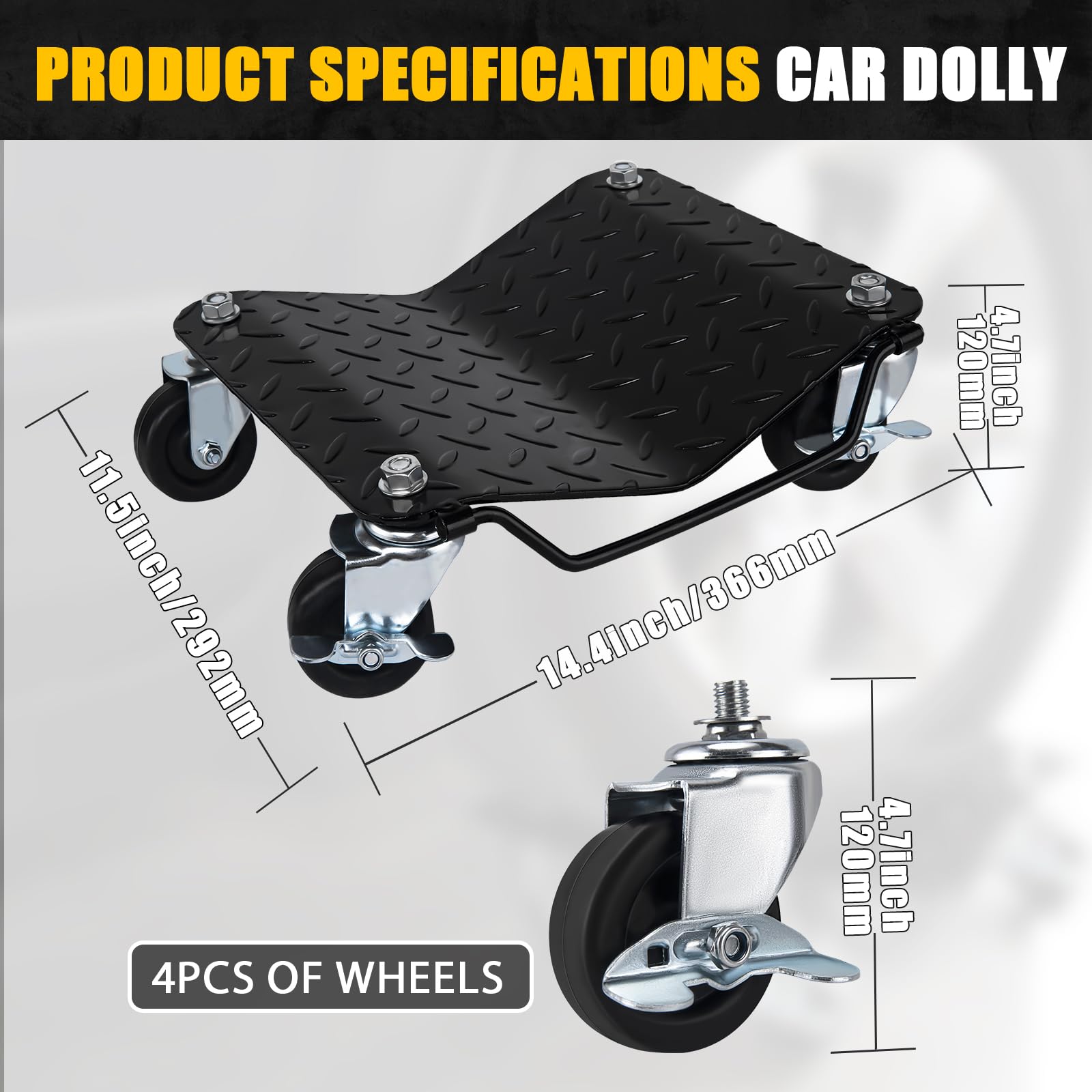 𝐂𝐚𝐫 𝐃𝐨𝐥𝐥𝐲 𝐂𝐚𝐫 𝐖𝐡𝐞𝐞𝐥 𝐃𝐨𝐥𝐥𝐲 3000 lbs Moving Vehicle Dolly, Car Wheel Dollies Vehicle Dollies Set of 2 Piece, Heavy-Duty Car Tire Stakes for Moving, Car Repair, Black