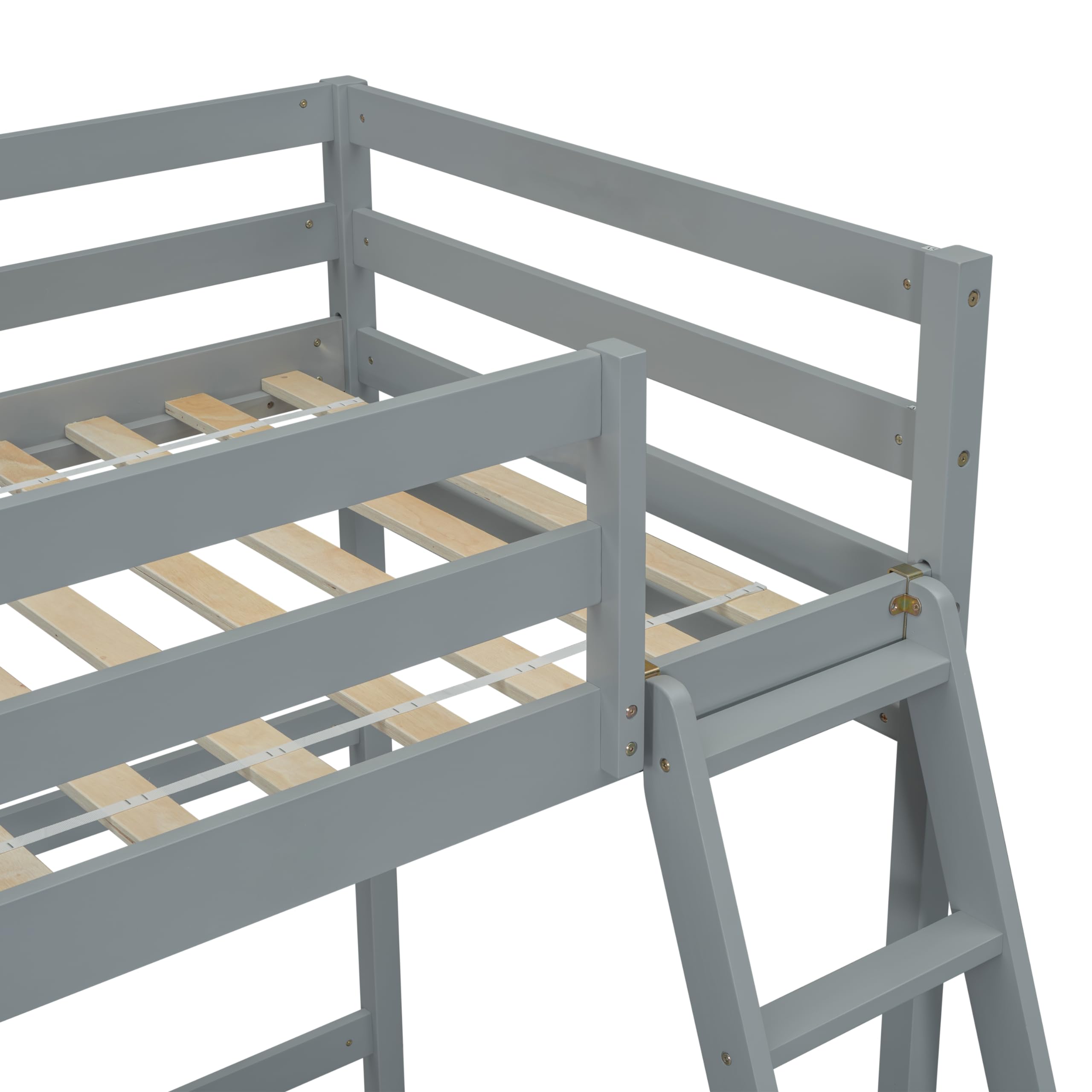 Bellemave Twin Size Loft Bed with Ladder, Wooden Loft Bed for Kids Teens, Loft Bed for Girls, Boys, Gray