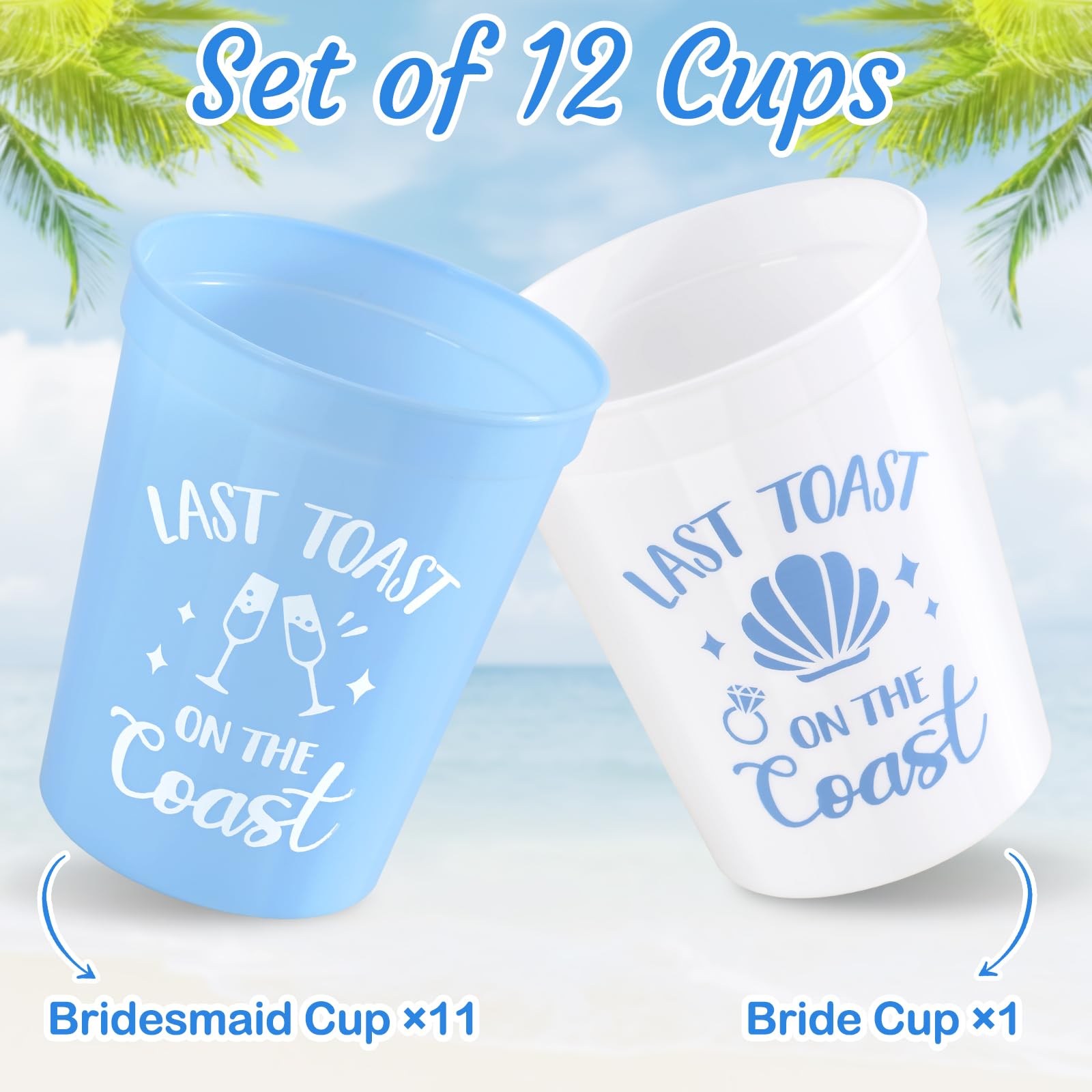 Tuitessine Last Toast On The Coasts Bachelorette Party Plastic Cups 12PCS Costal Stadium Cups Bridal Showers Party Favors Decorations Reusable Party Cups Supplies 16OZ