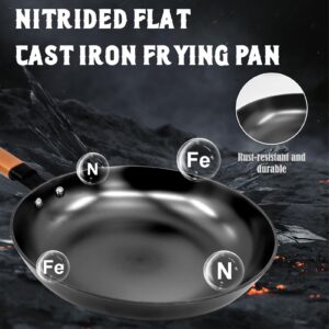 Cast Iron Frying Pan 11 Inch Nitriding Treatmentwith Wooden Handle Uncoated Process Frying Pan No Rust Healthy Cooking