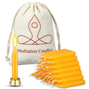 threlaco 52 pcs 30 minute meditation candle bulk 50 mindful meditation candles mini taper candles ritual candle for meditation with brass taper candle holder canvas bag prayer gift for yoga relaxation