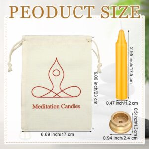 Threlaco 52 Pcs 30 Minute Meditation Candle Bulk 50 Mindful Meditation Candles Mini Taper Candles Ritual Candle for Meditation with Brass Taper Candle Holder Canvas Bag Prayer Gift for Yoga Relaxation