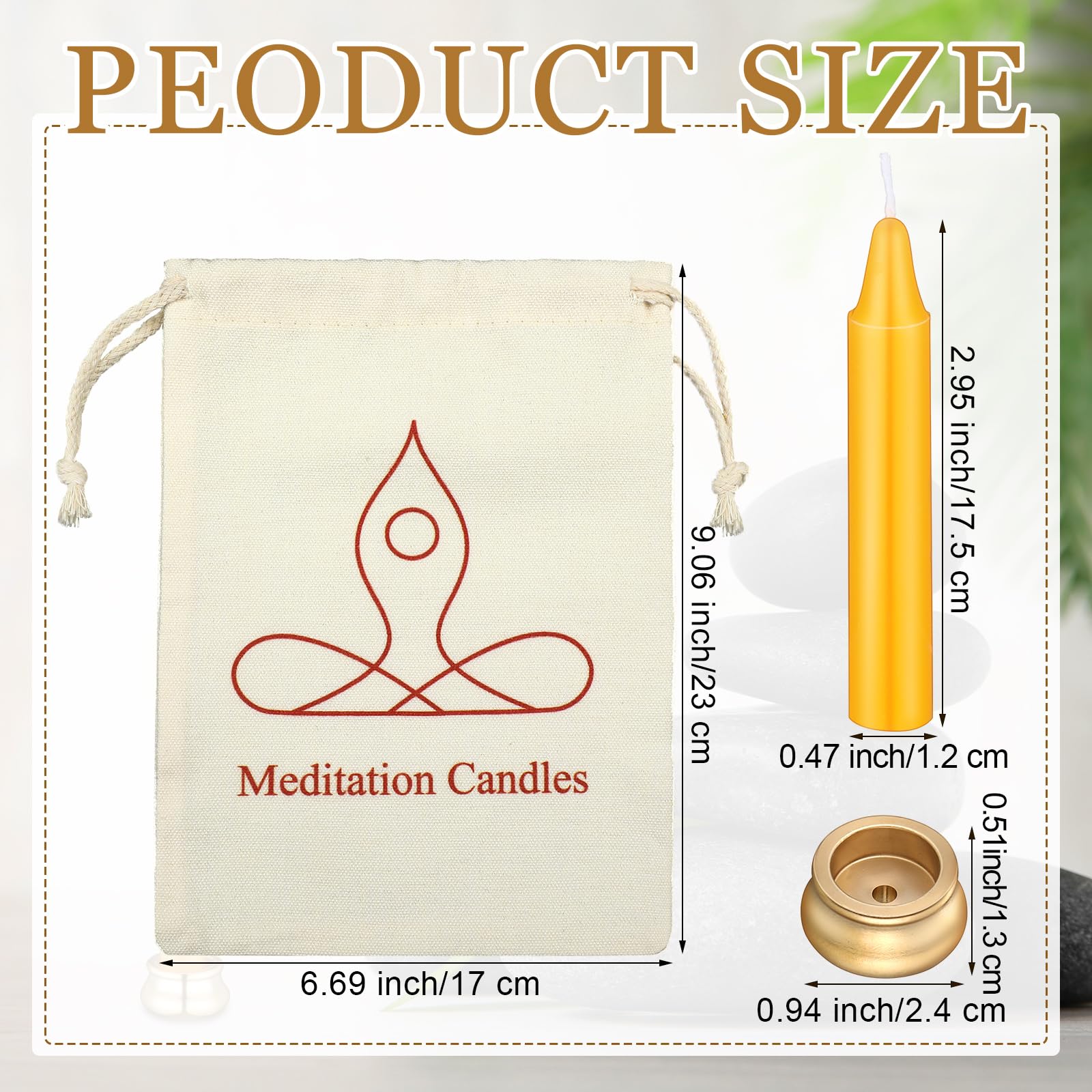 Threlaco 52 Pcs 30 Minute Meditation Candle Bulk 50 Mindful Meditation Candles Mini Taper Candles Ritual Candle for Meditation with Brass Taper Candle Holder Canvas Bag Prayer Gift for Yoga Relaxation