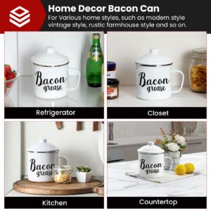 VITEVER 46OZ LARGE Bacon Grease Saver with Fine Mesh Strainer & Handle - Enamel Oil Keeper Container, Bacon Fat Dripping Can - Farmhouse Kitchen Gift & Decor Cooking Accessories - White, Style 3