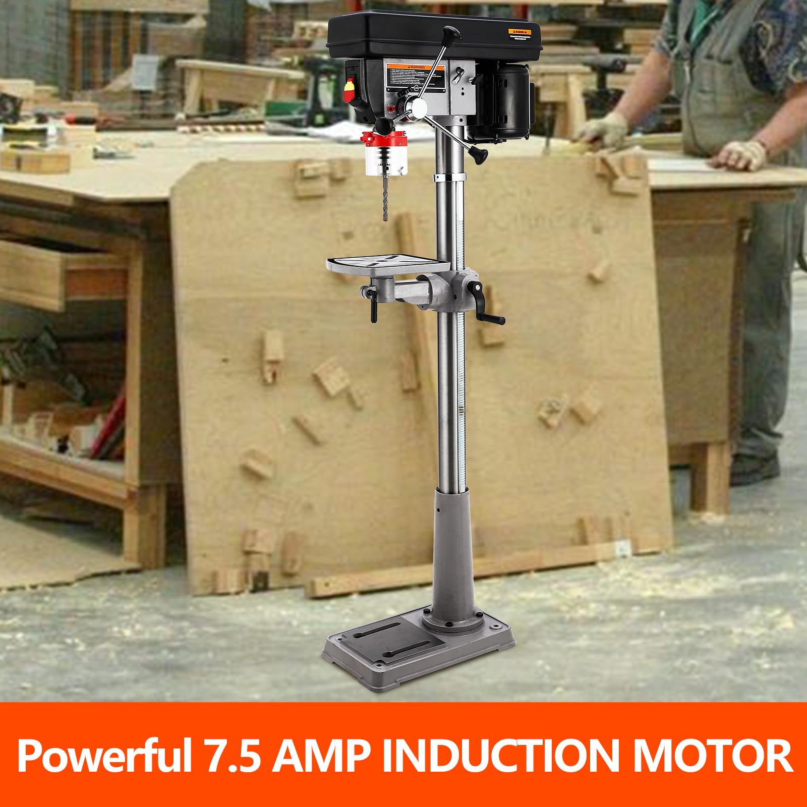 13 in Floor Drill Press, 7.5 Amp 120V, 288-3084 RPM Variable Speed Cast Iron Bench Drill Press, 0-45° Tilting Worktable, Tabletop Drilling Machine for Wood Metal